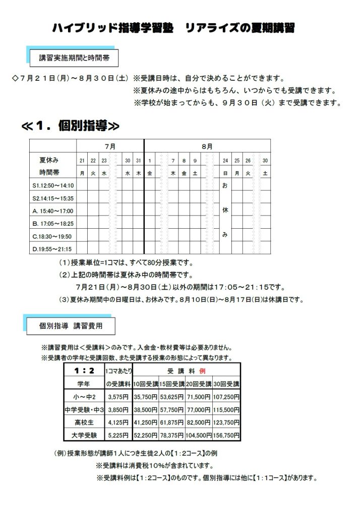 2025】ハイブリッド指導学習塾リアライズの夏期講習 | 江戸川区